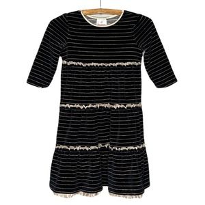 Hanna Anderson Girls Black / Gold Velvet Striped Holiday Dress Size 120 / 5-6